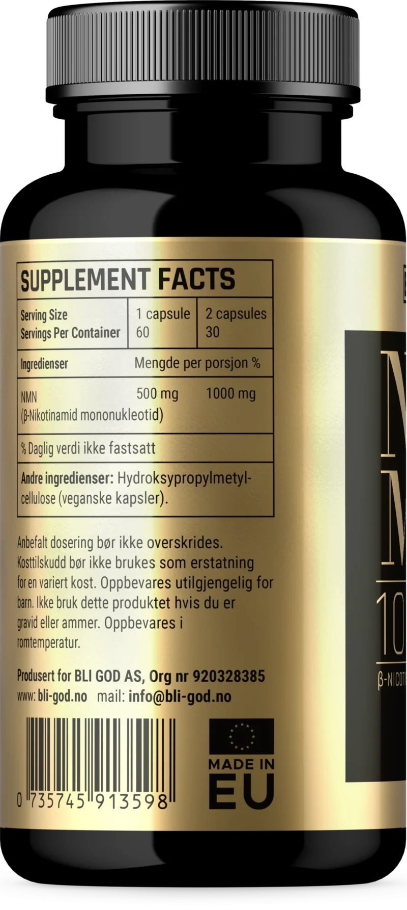 NMN MAX -Nicotinamid Mononucleotide 500mg 60 kaps -Kliniske Tester Avslører 21,6 % Mer NMN enn Oppgitt! - Bilde 3