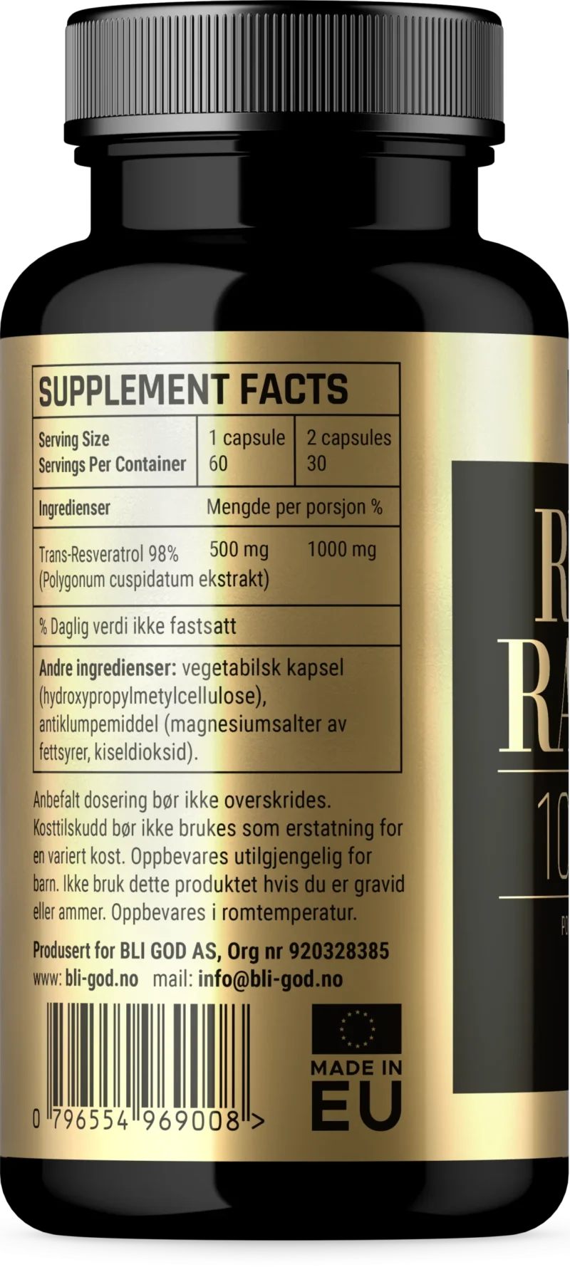 Resveratrol (1000mg per 2 kapsler) 60 kapsler -klinisk testet! anti-aldring effekt - Bilde 4