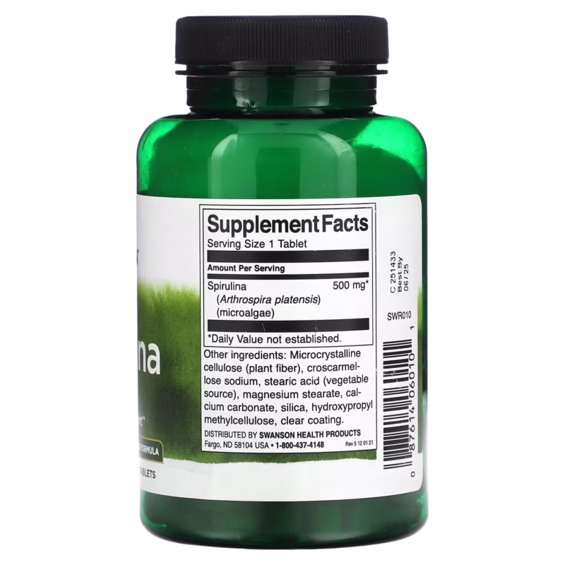 Spirulina 500 mg – 180 tabs SWANSON - Bilde 2