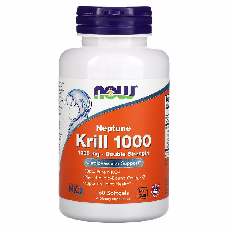 Boks med NOW Foods Neptune Krill Oil 1000 mg – 60 kapsler
